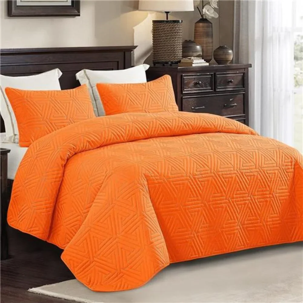 Soft Queen Size Quilt Set for All Seasons, 3-Piece Ultrasonic Geometric Quilts